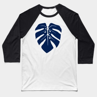 Navy Blue Monstera Leaf Baseball T-Shirt